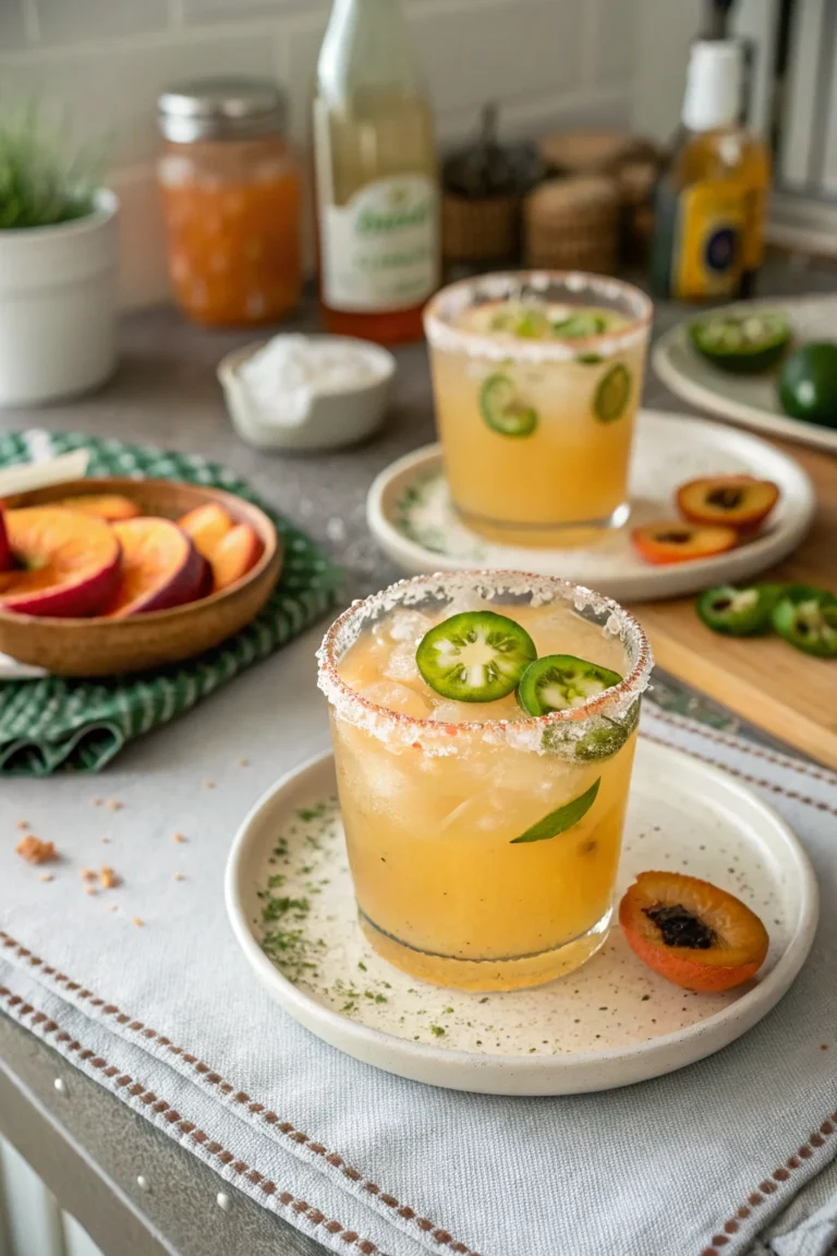 A delicious plate of Peach Jalapeño Margaritas