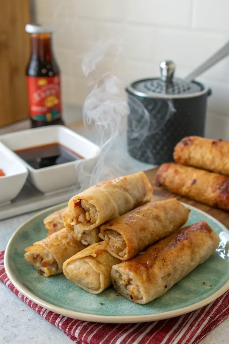 A delicious plate of Air Fryer Chicken Spring Rolls