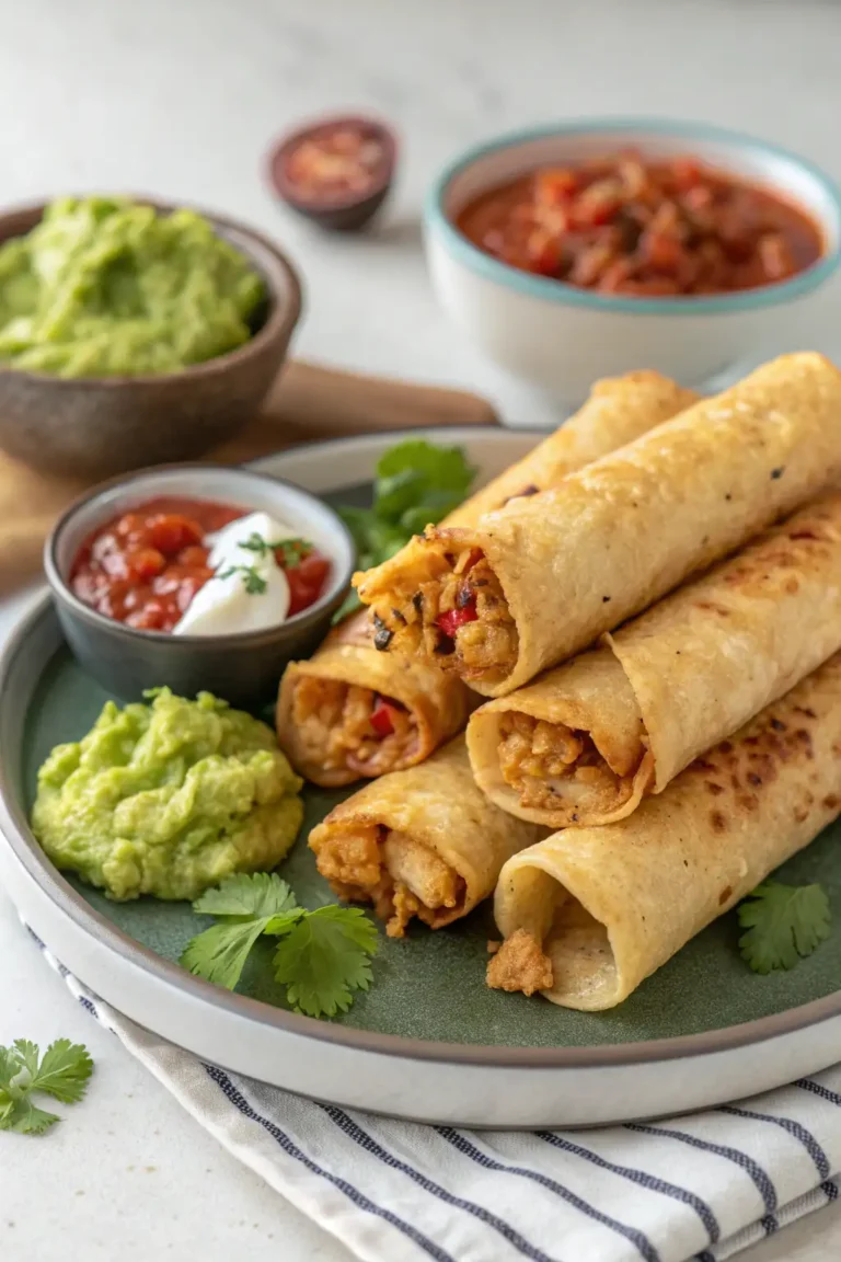 A delicious plate of Air Fryer Chicken Taquitos