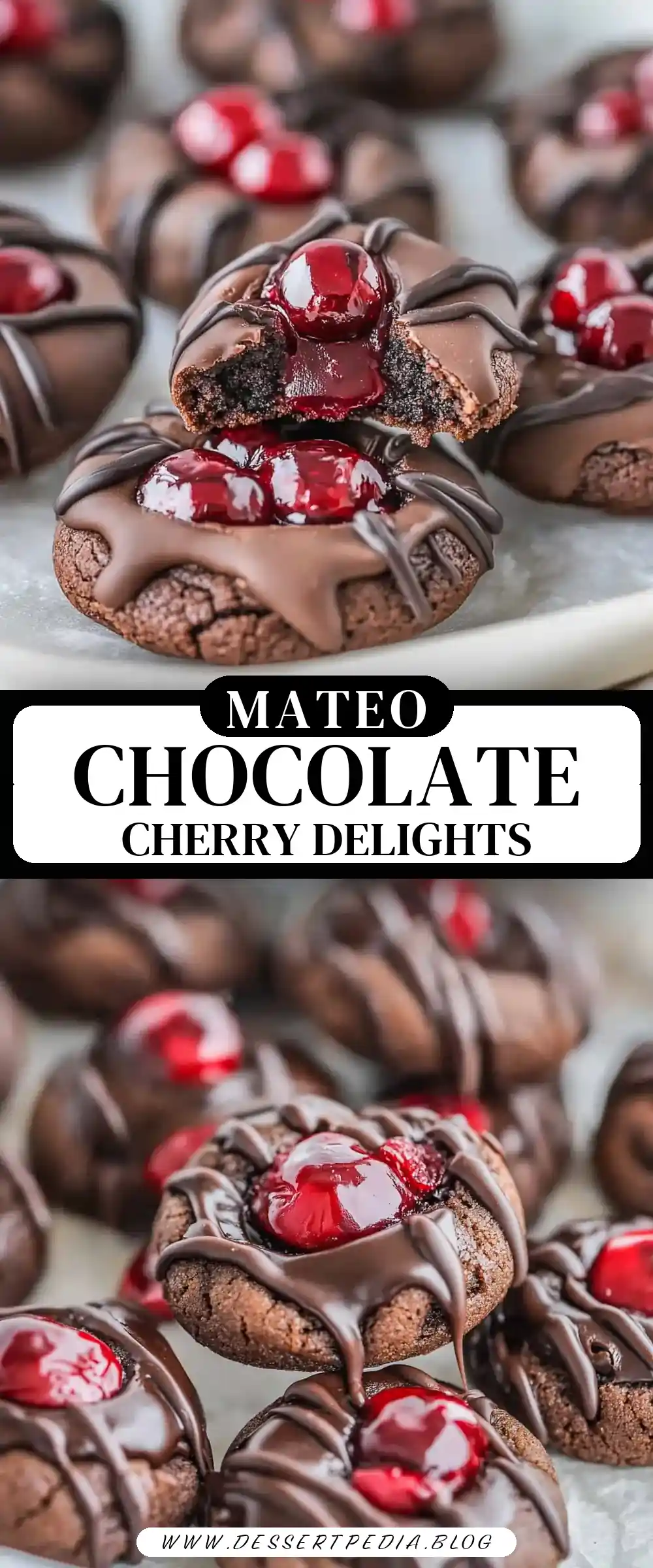 Pinterest pin (Design 3) for Chocolate Cherry Thumbprint Cookies