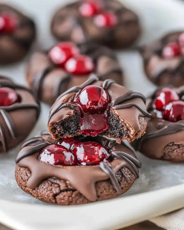 A delicious plate of Chocolate Cherry Thumbprint Cookies