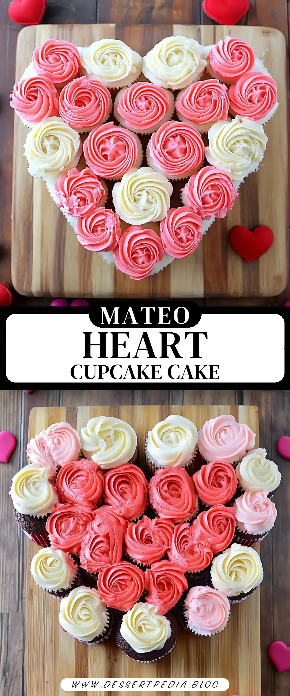 Pinterest pin (Design 3) for Valentine's Day Cupcake Heart Cake