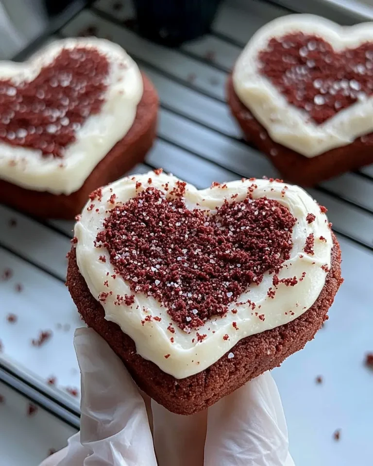 A delicious plate of Heart Shaped Red Velvet Frosted Cookies