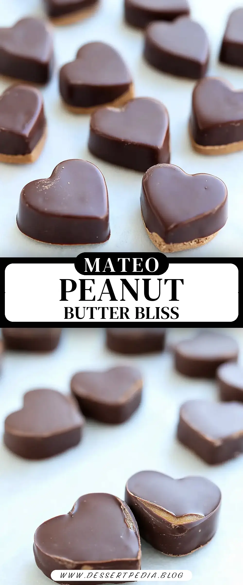 Pinterest pin (Design 3) for Peanut Butter Chocolate Hearts (Homemade Reese's)