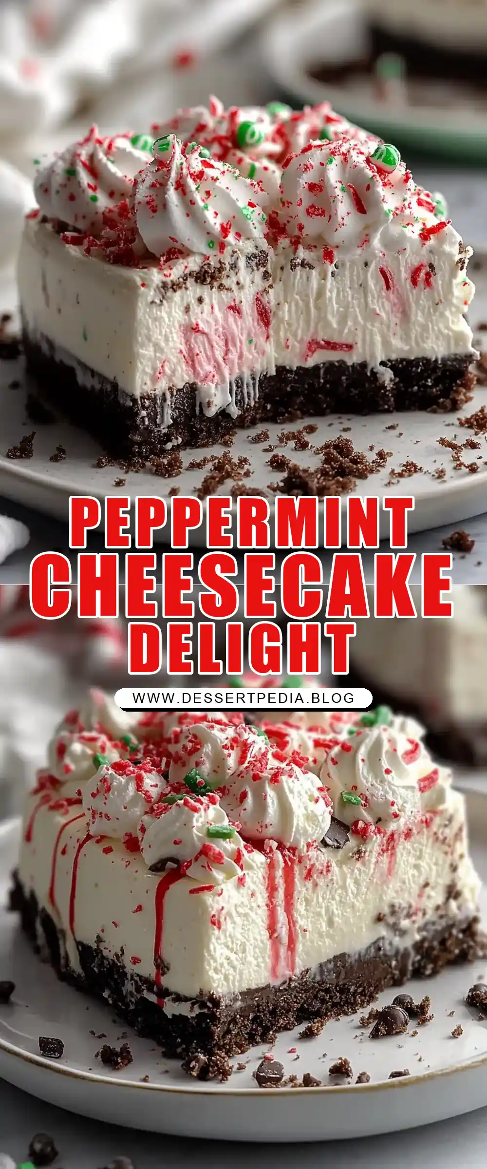 Pinterest pin (Design 1) for No-bake Peppermint Cheesecake