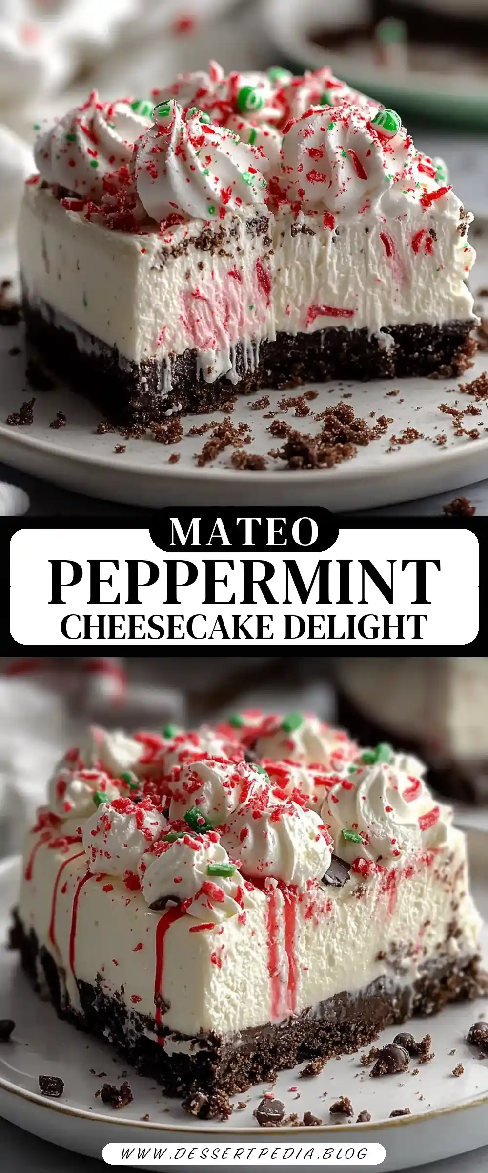 Pinterest pin (Design 3) for No-bake Peppermint Cheesecake
