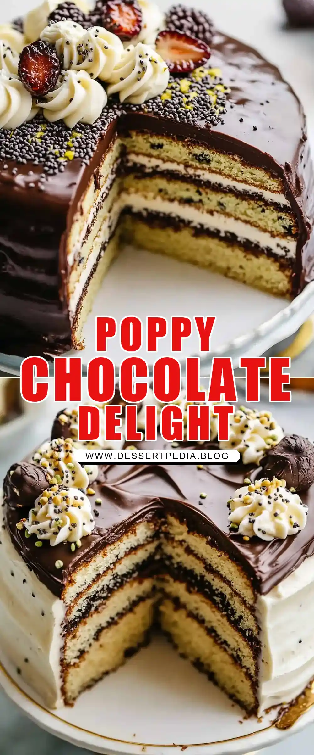 Pinterest pin (Design 1) for Poppy Seed Cake with Chocolate Ganache