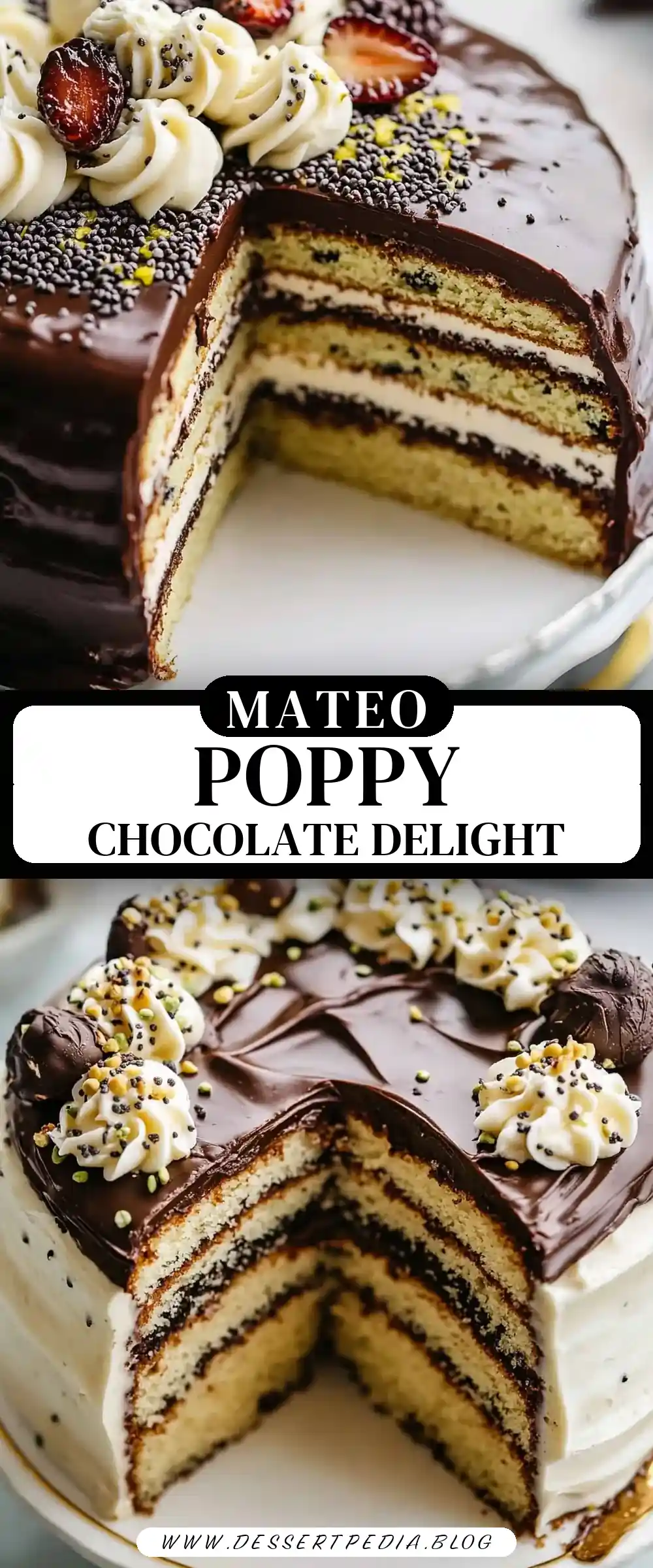 Pinterest pin (Design 3) for Poppy Seed Cake with Chocolate Ganache
