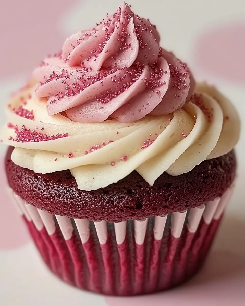 A delicious plate of Pink Velvet Cupcakes with Vanilla Buttercream Frosting