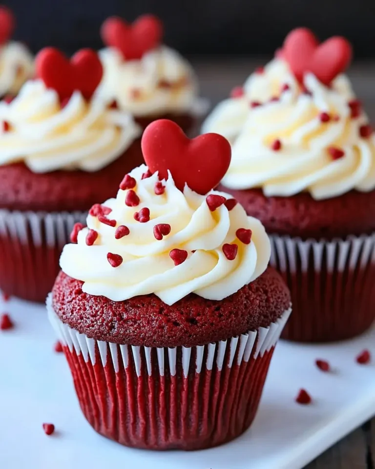 A delicious plate of Red Velvet Cupcakes with White Chocolate Mousse