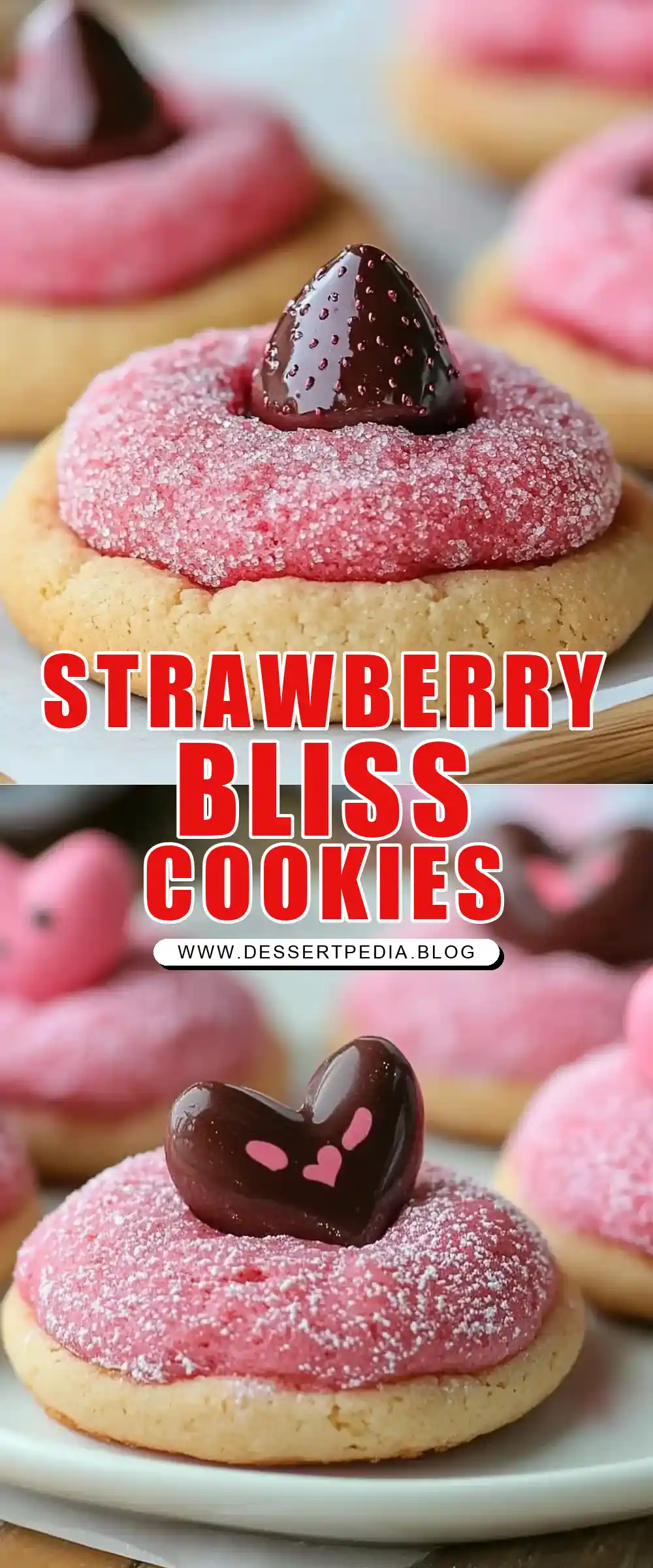 Pinterest pin (Design 1) for Strawberry Kiss Cookies