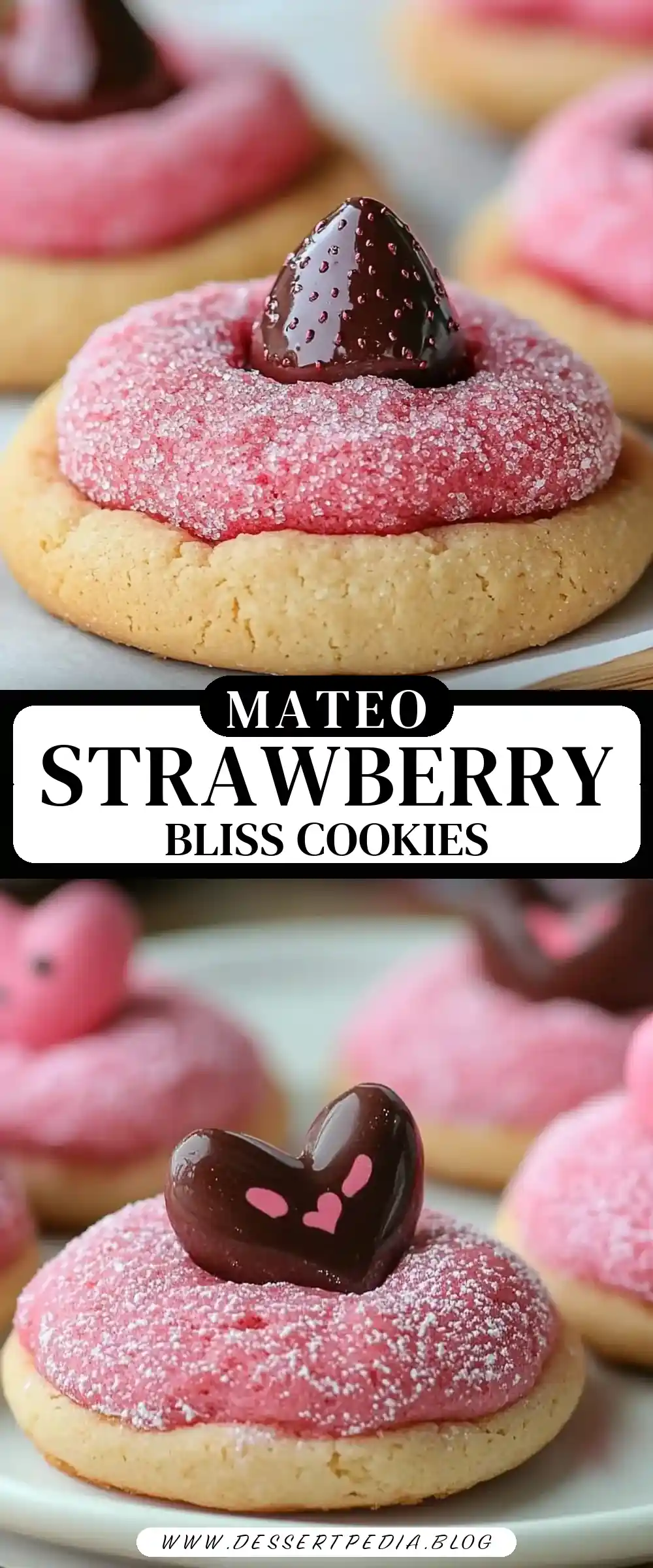 Pinterest pin (Design 3) for Strawberry Kiss Cookies