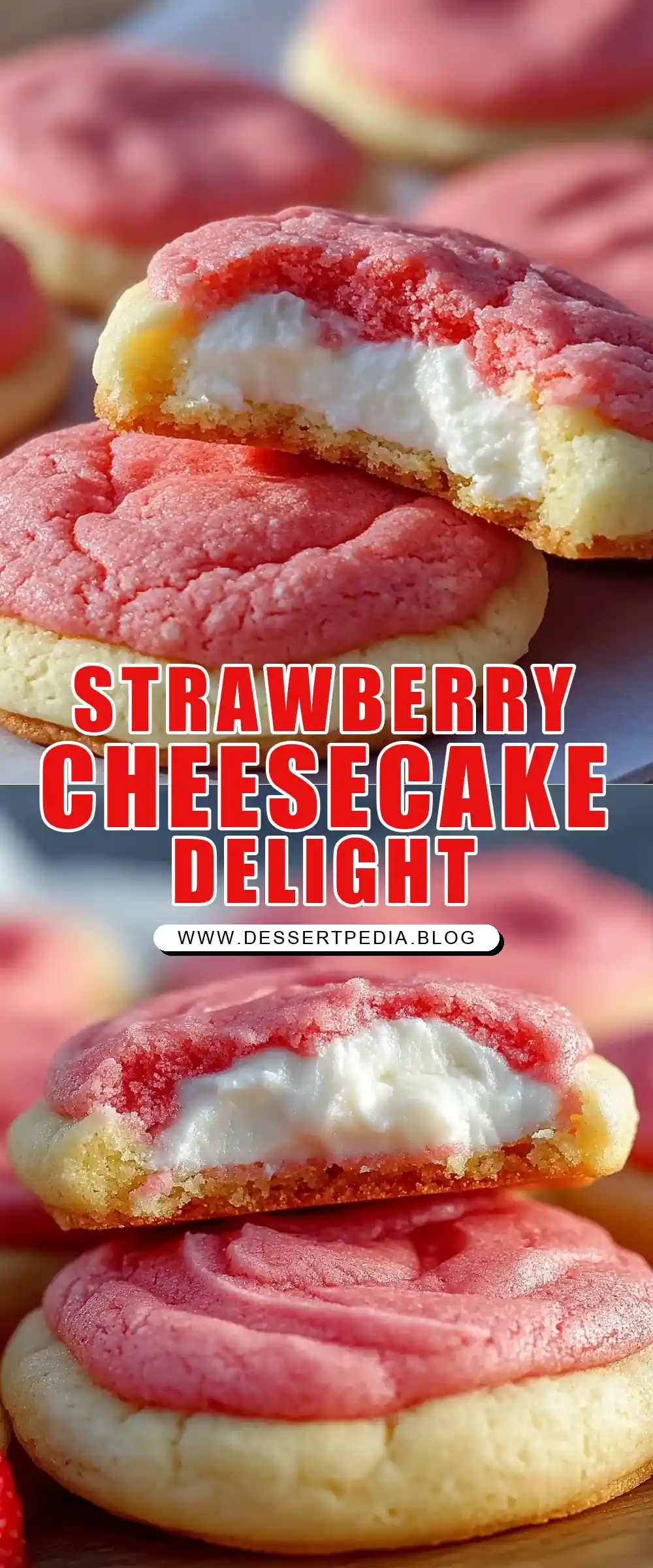 Pinterest pin (Design 1) for Strawberry Cheesecake Cookies