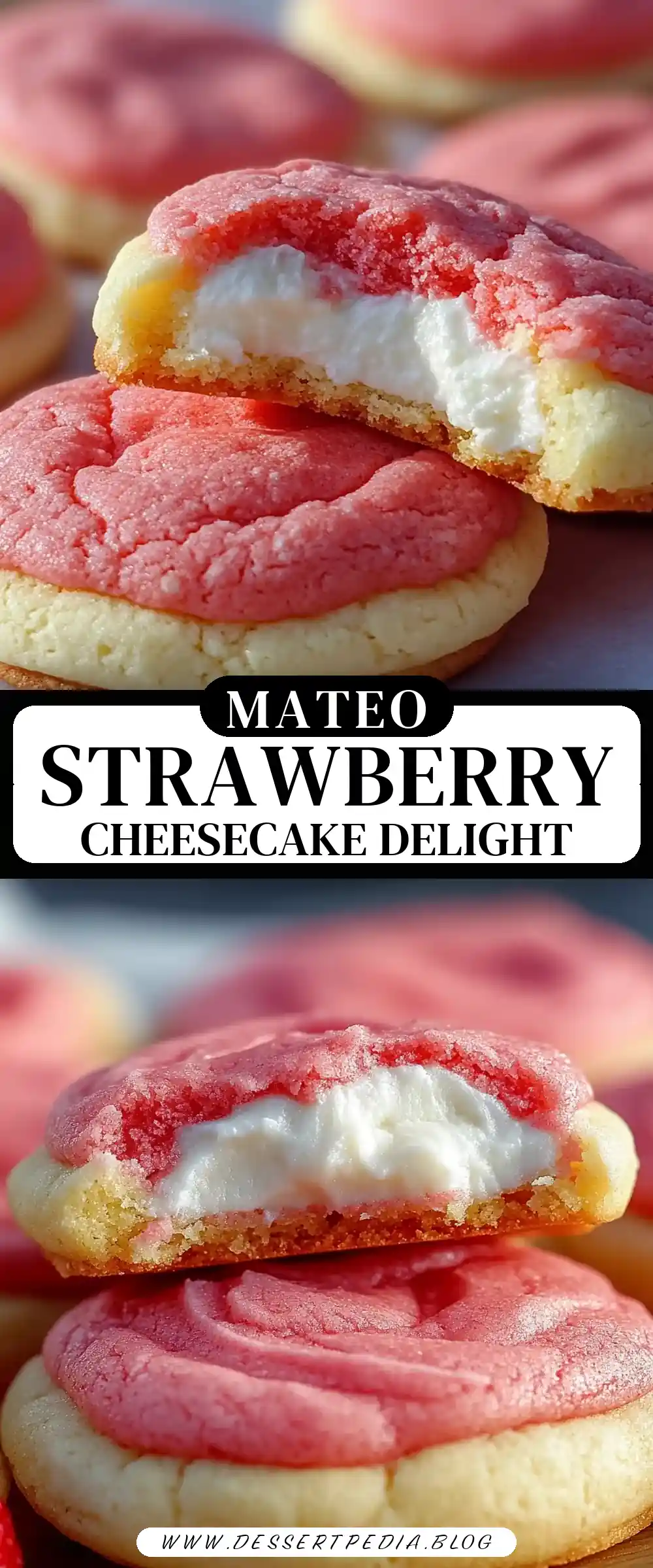 Pinterest pin (Design 3) for Strawberry Cheesecake Cookies