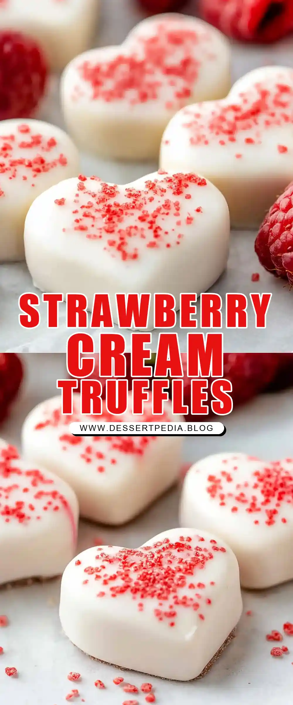 Pinterest pin (Design 1) for Strawberries and Cream Truffle Hearts