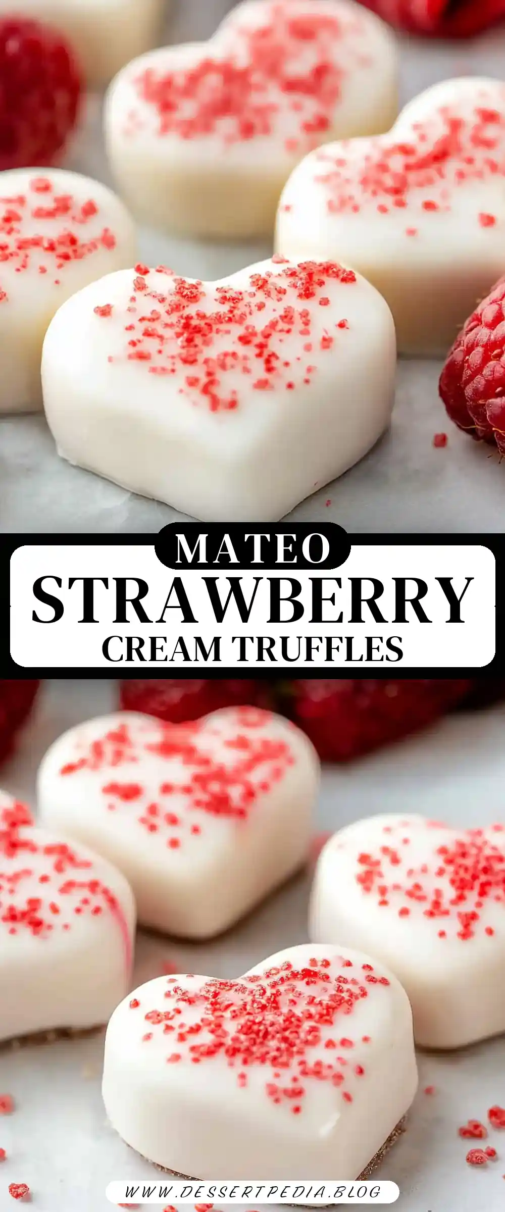 Pinterest pin (Design 3) for Strawberries and Cream Truffle Hearts