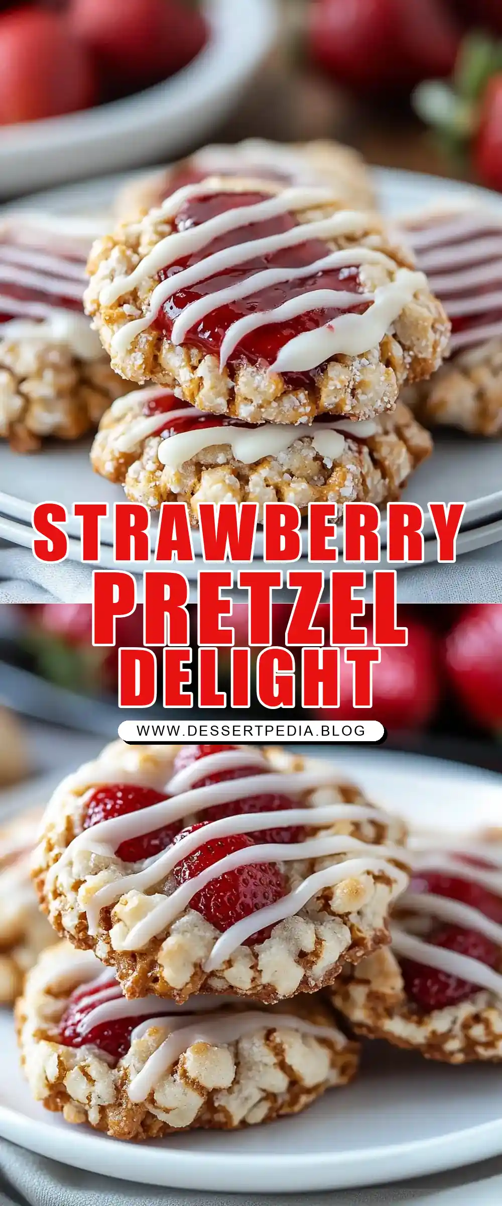 Pinterest pin (Design 1) for Strawberry Pretzel Cookies