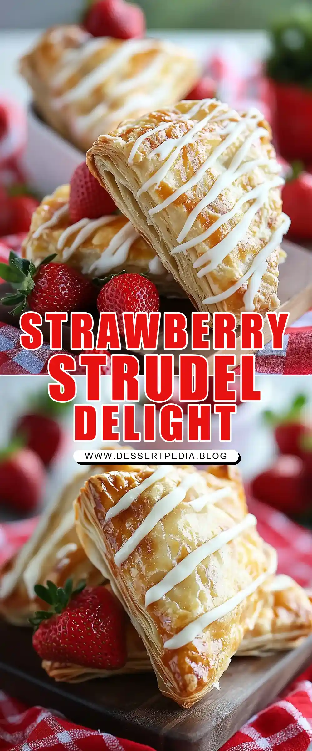 Pinterest pin (Design 1) for Strawberry Strudels