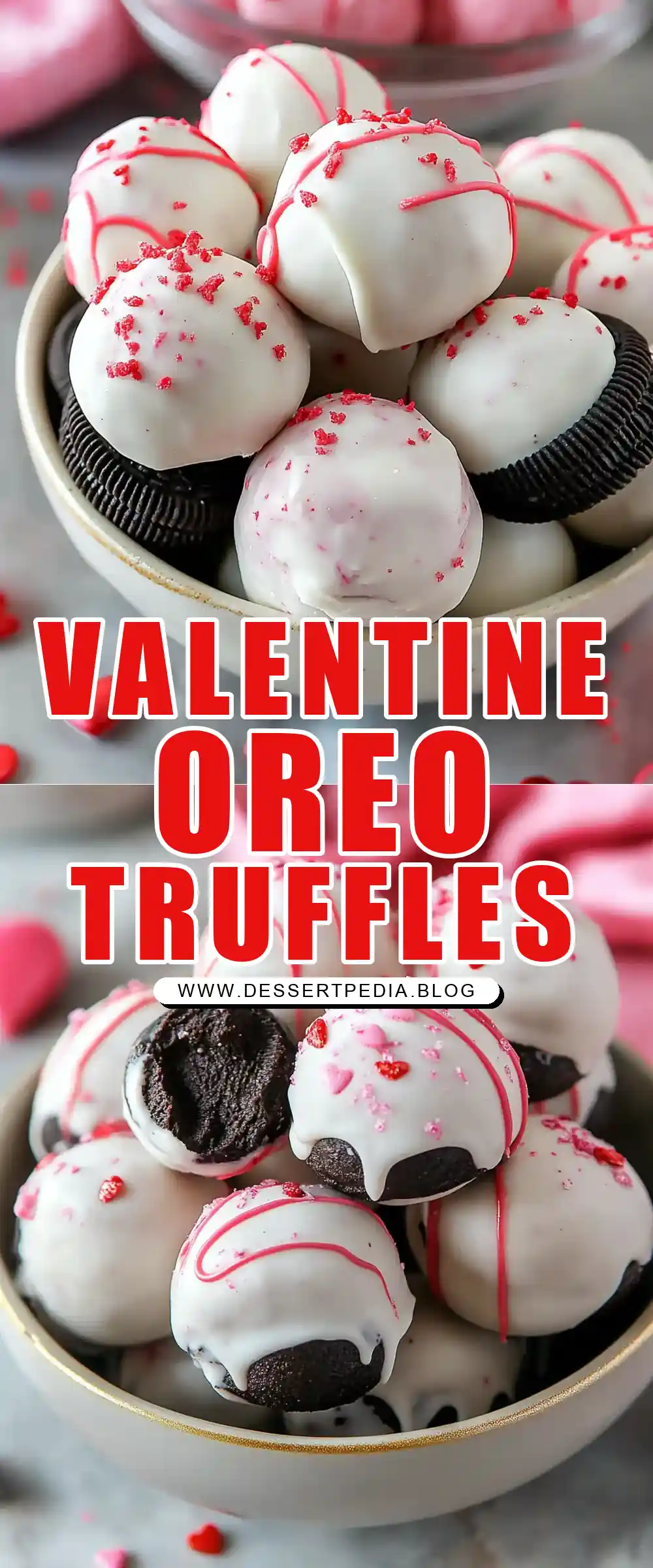 Pinterest pin (Design 1) for Valentine's Day Oreo Truffles
