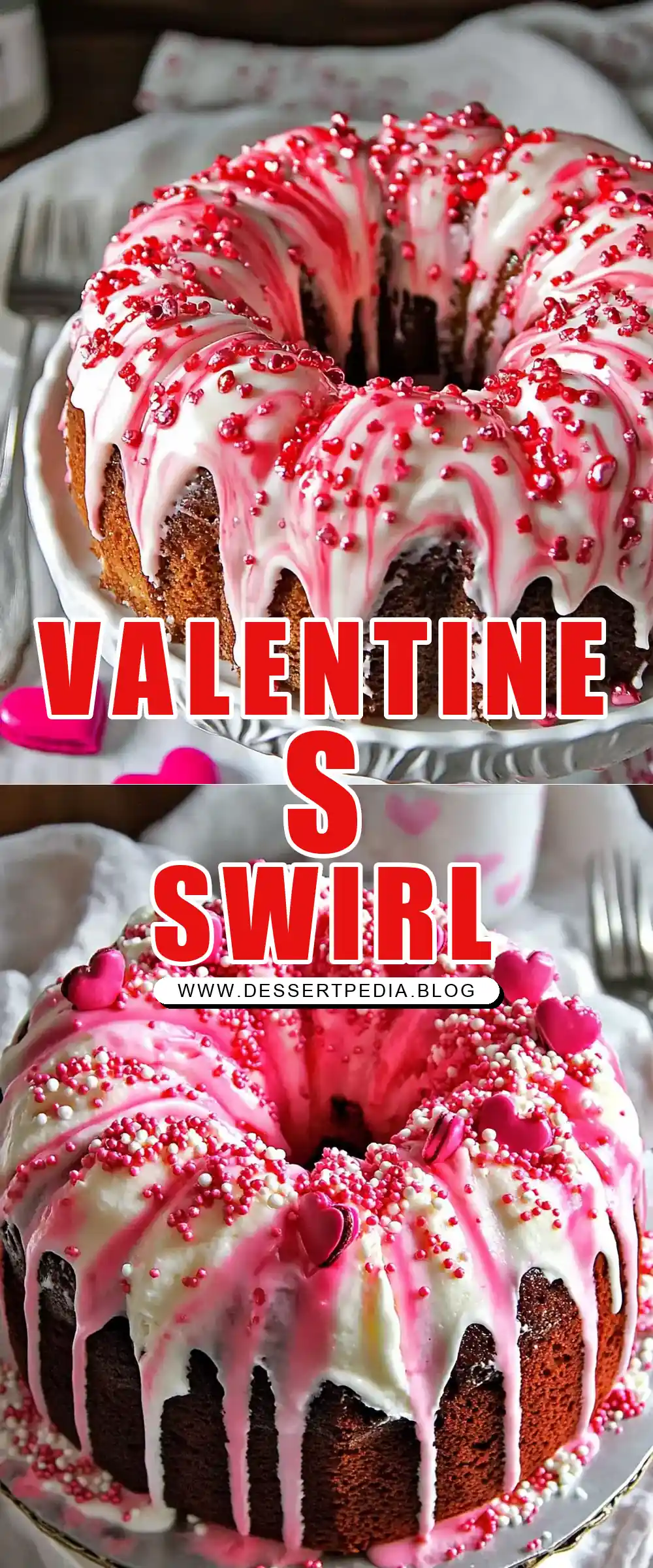 Pinterest pin (Design 1) for Valentine’s Swirl Cake