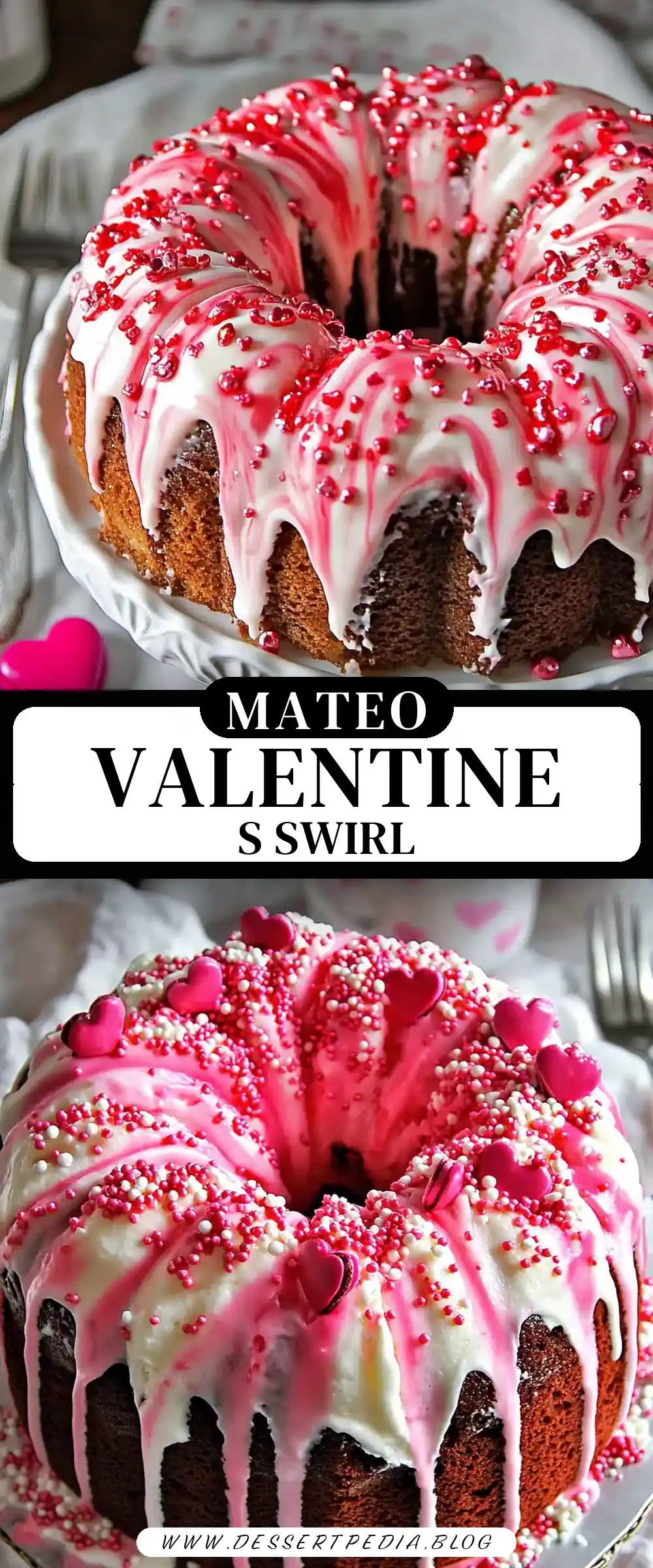 Pinterest pin (Design 3) for Valentine’s Swirl Cake