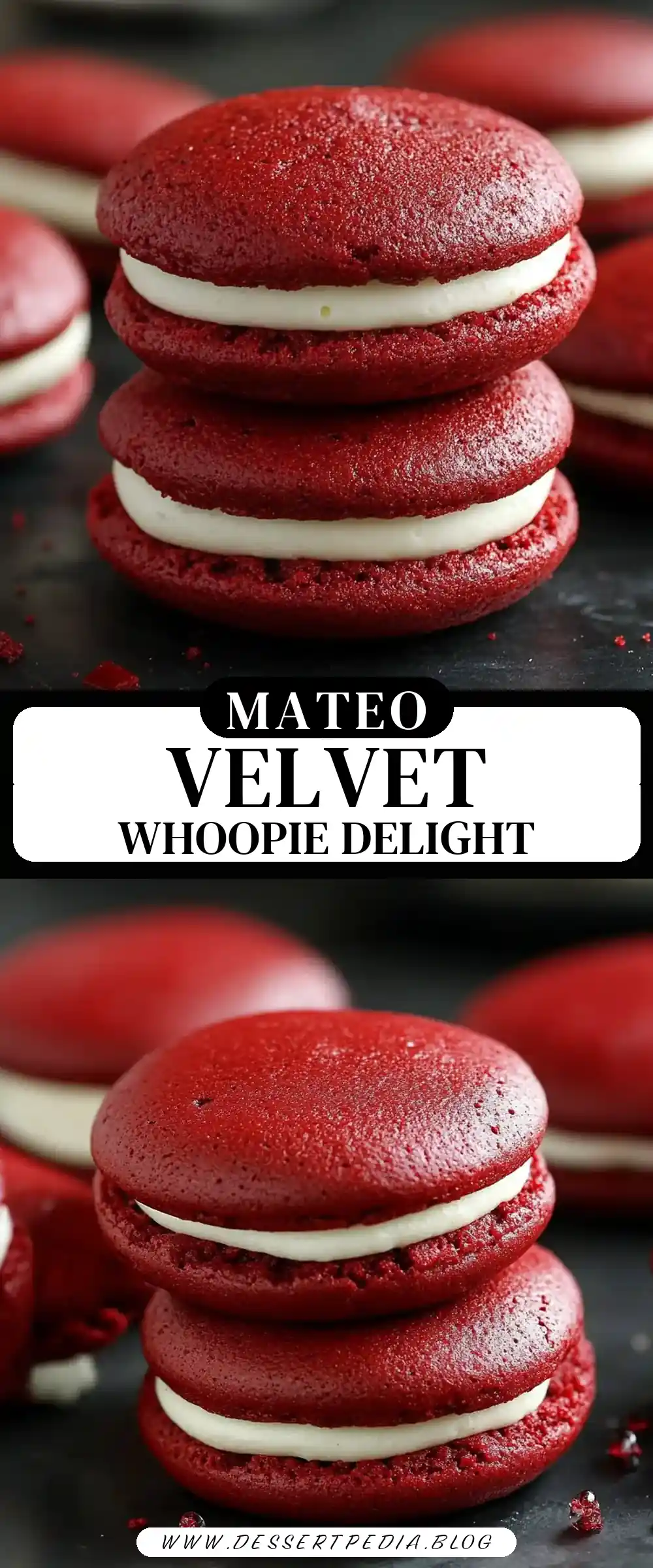 Pinterest pin (Design 3) for Red Velvet Whoopie Pies