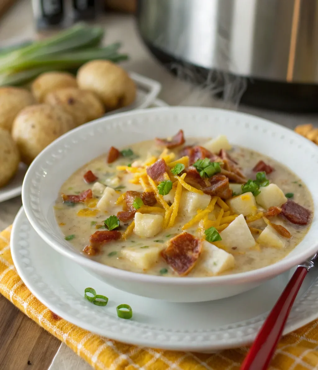 A delicious plate of Slow Cooker Loaded Potato Chowder