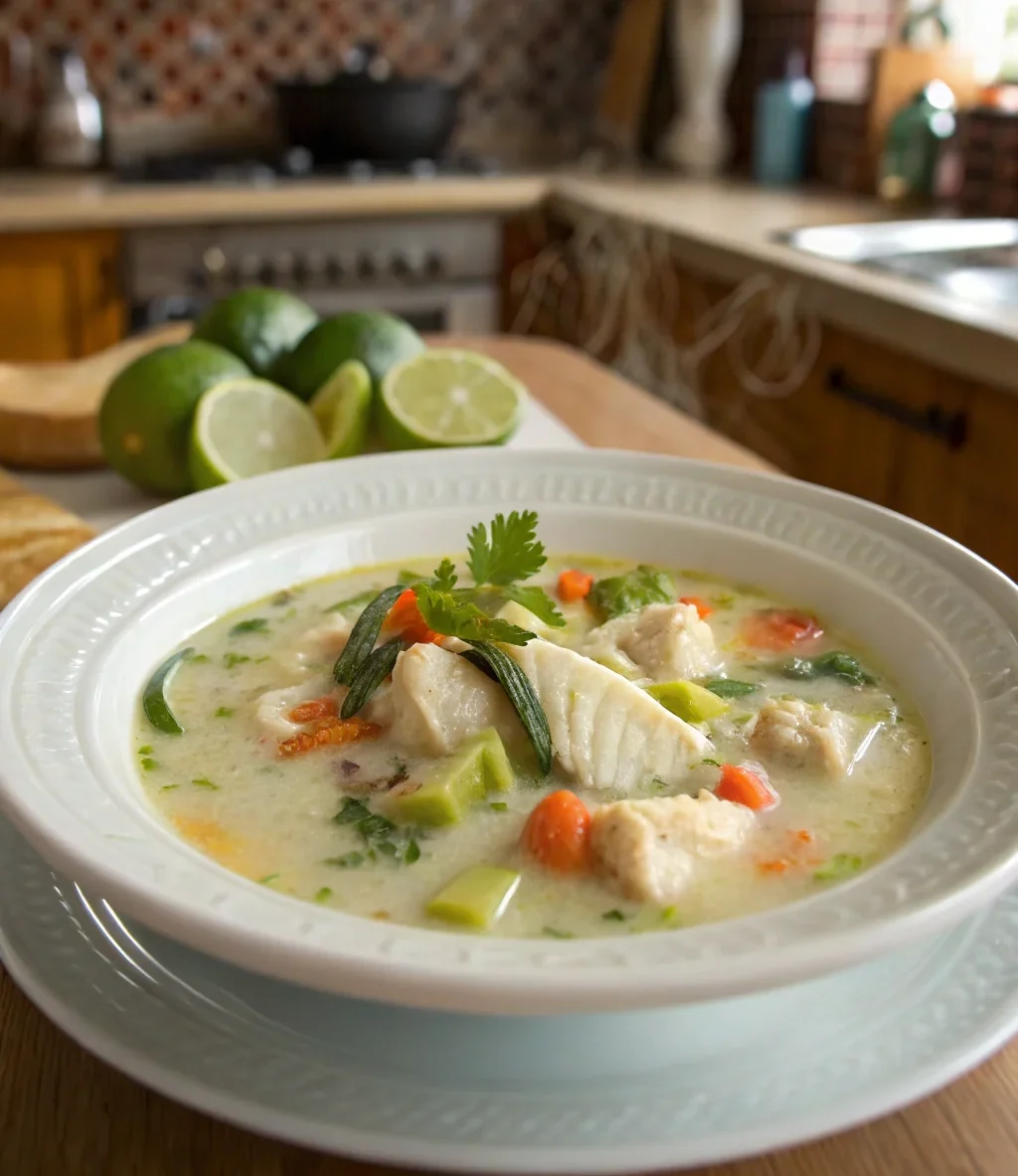A delicious plate of Coconut Lime Fish Soup