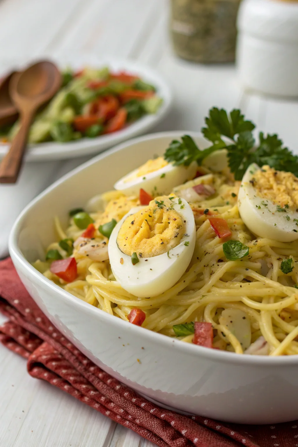 Step by Step Deviled Egg Noodle Salad