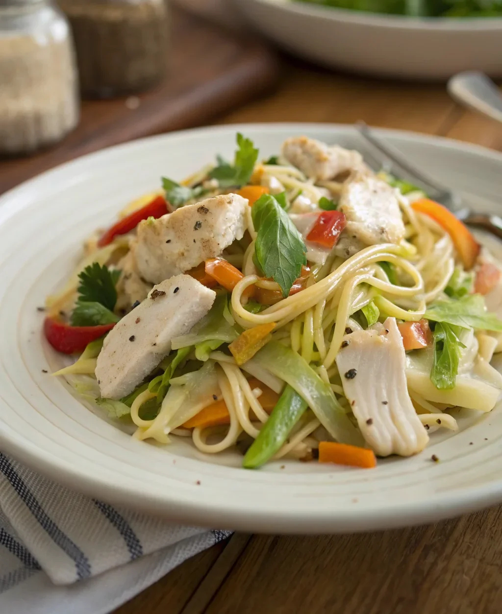 A delicious plate of Chicken Noodle Salad