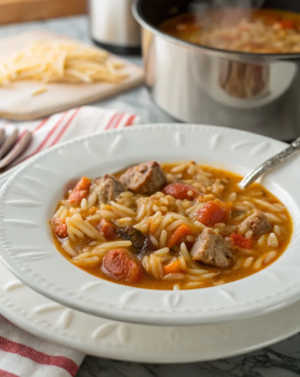 A delicious plate of Marry Me Sausage Orzo Soup
