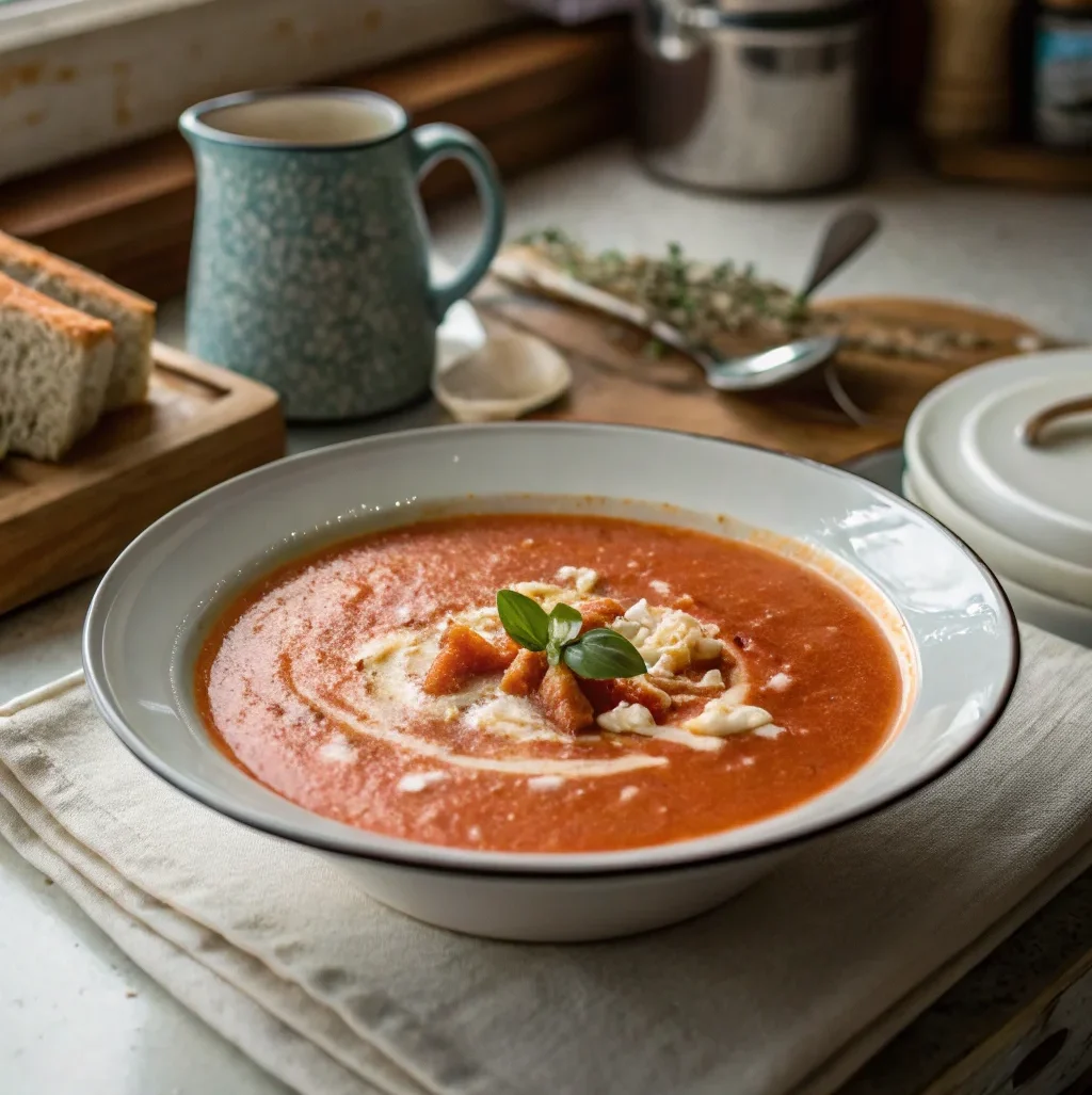 A delicious plate of Cottage Cheese Tomato Soup