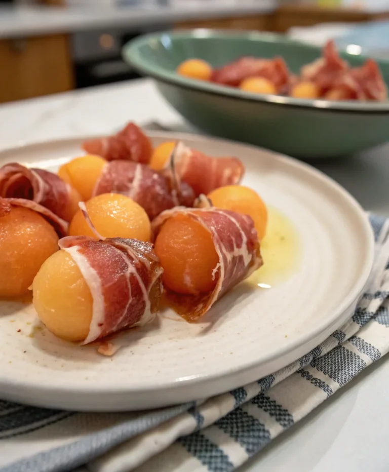 A delicious plate of Prosciutto Wrapped Melon Balls