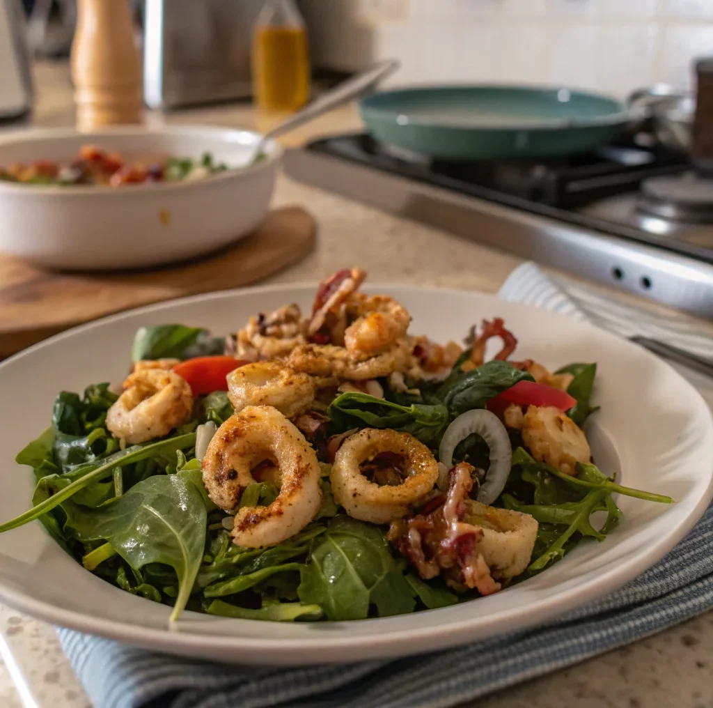 A delicious plate of Warm Calamari Salad
