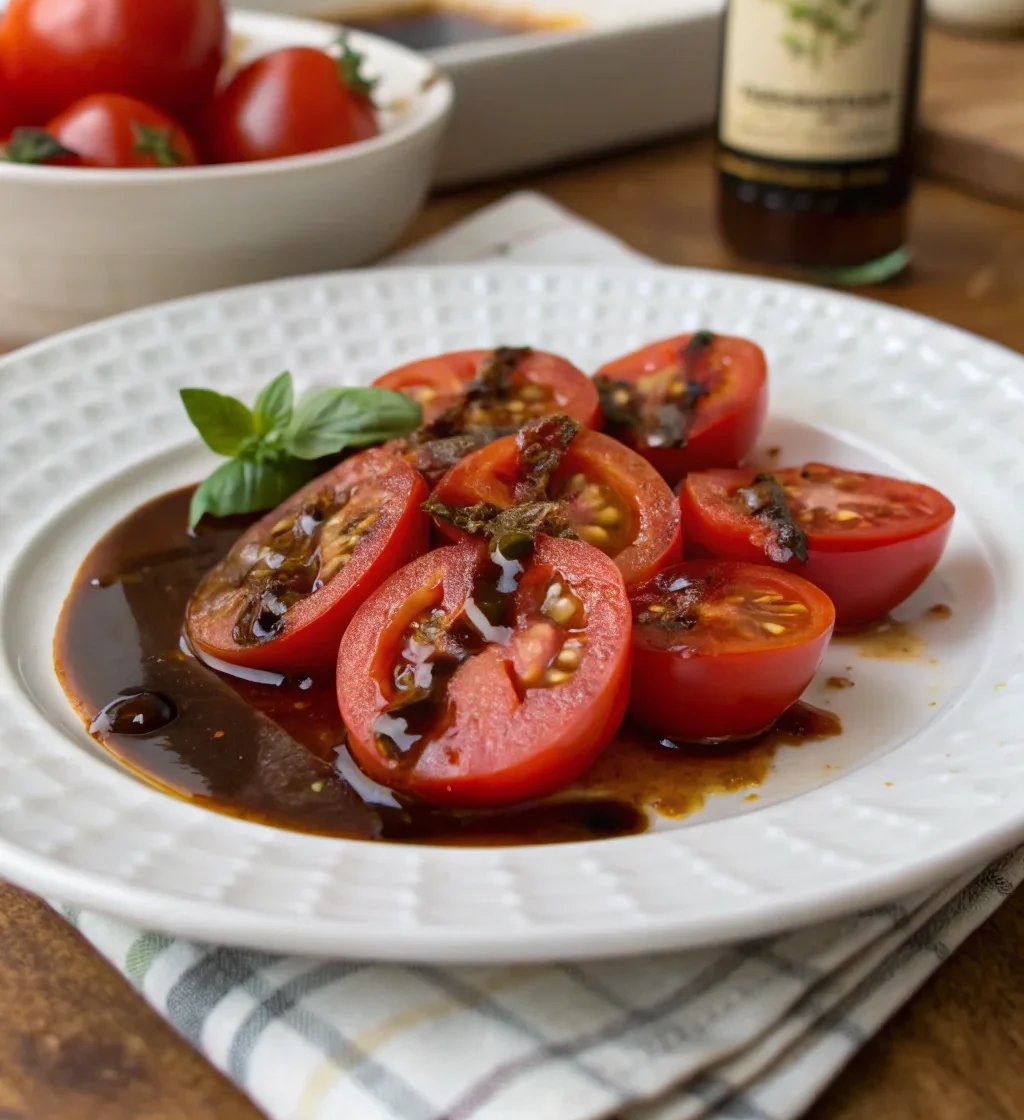 A delicious plate of Roasted Tomato Balsamic Vinaigrette