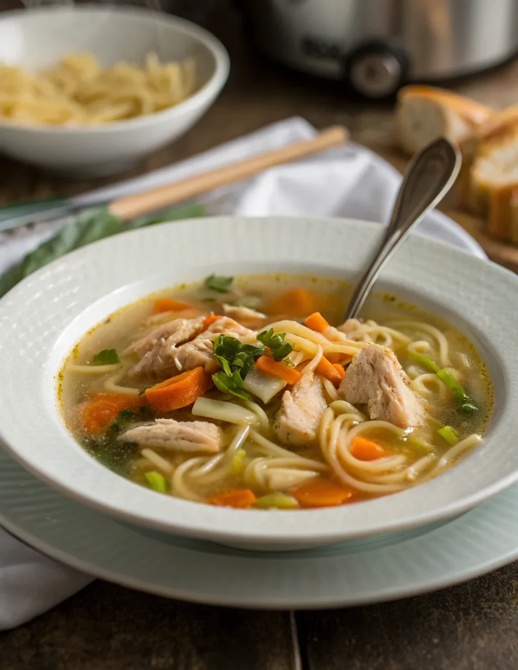 A delicious plate of Miso Chicken Noodle Soup