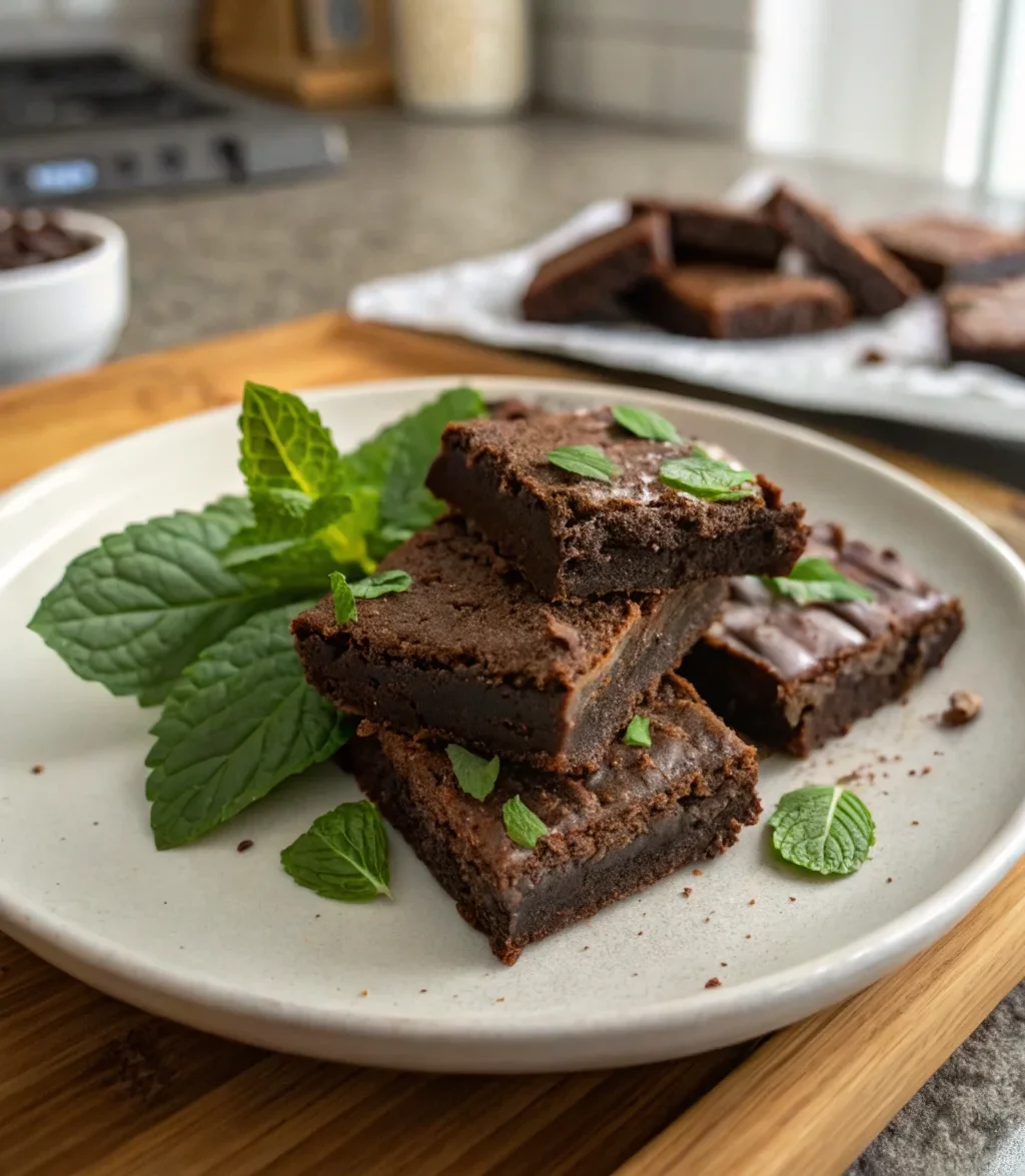 A delicious plate of Chocolate Mint Dessert Brownies