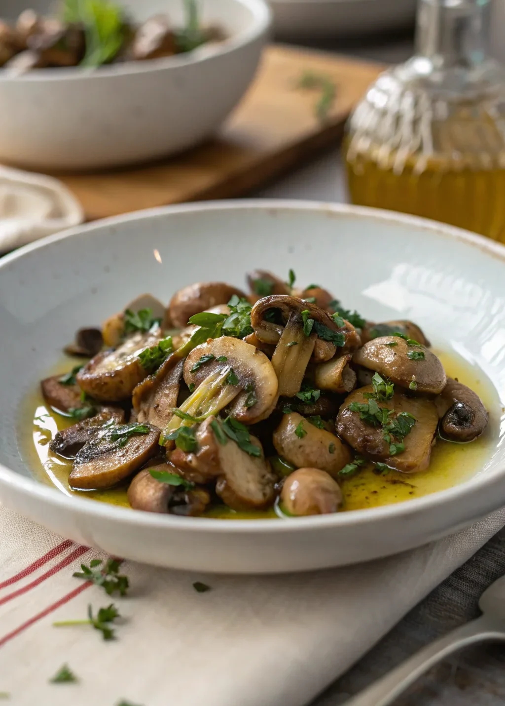 A delicious plate of Marinated Mushrooms for Antipasto