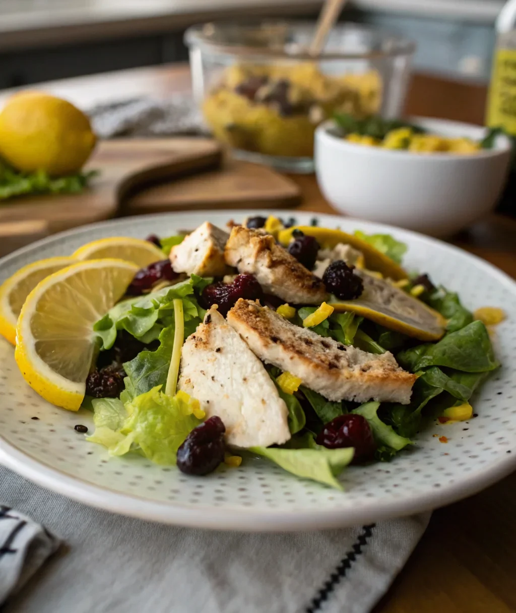 A delicious plate of Black Lemon Chicken Salad