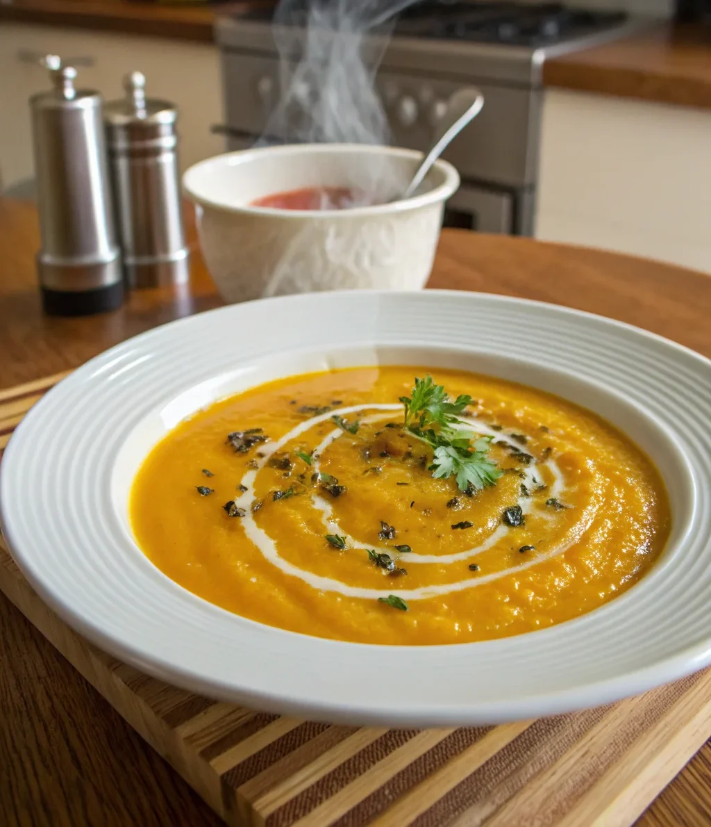 A delicious plate of Harissa Butternut Squash Soup