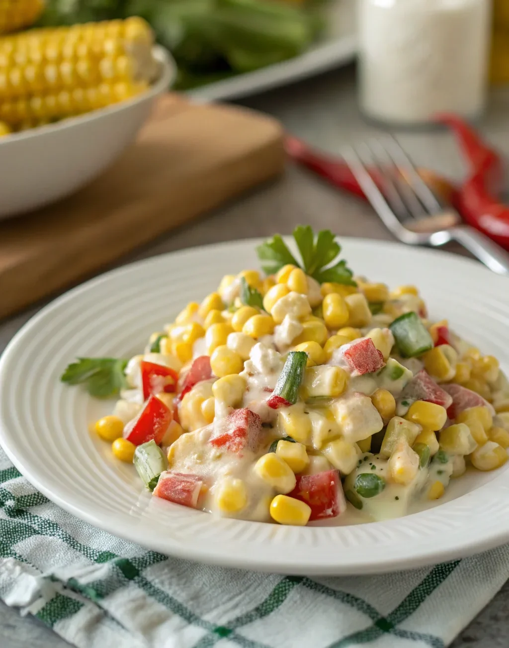 A delicious plate of Corn Salad with Creamy Italian Dressing
