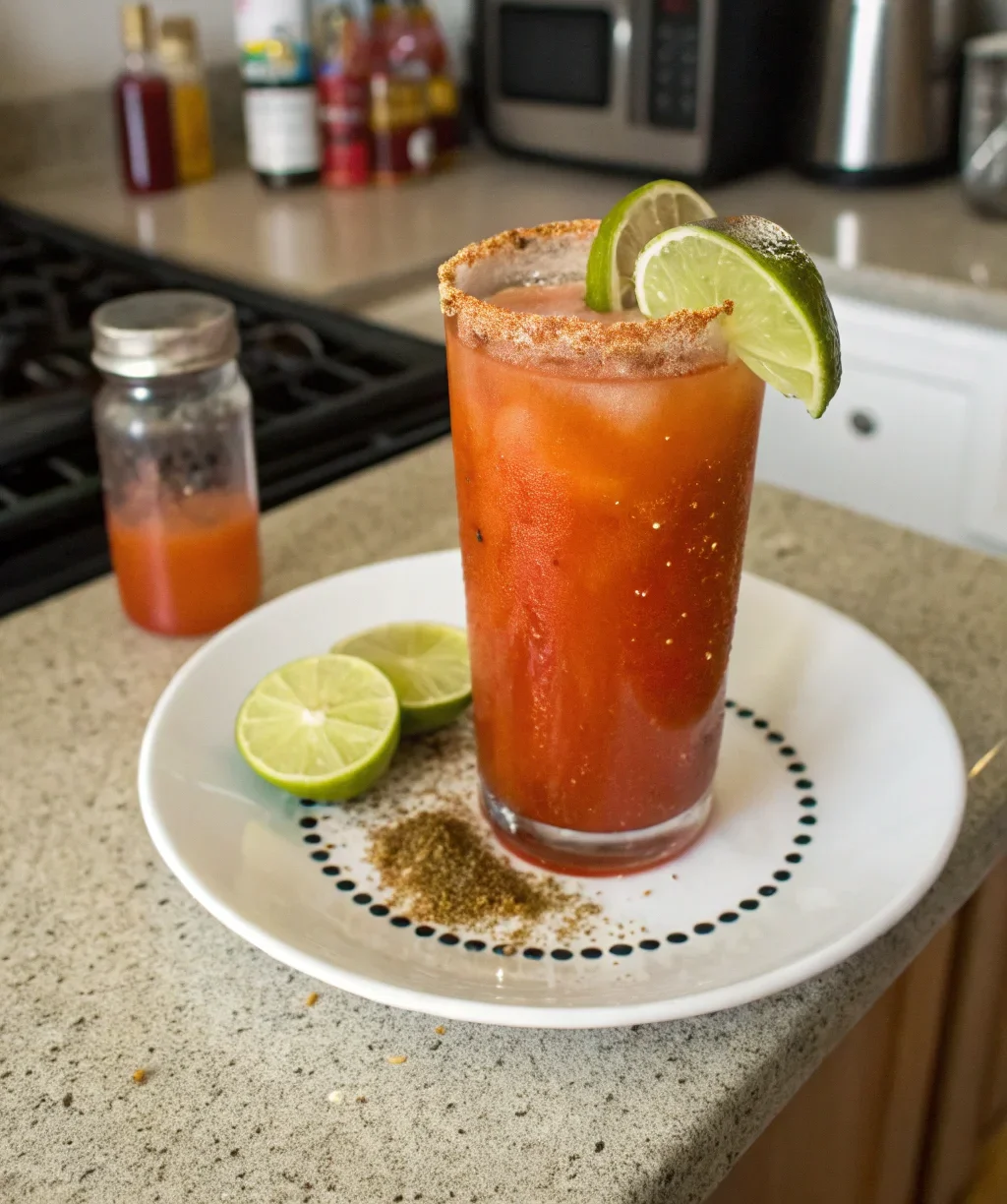 A delicious plate of Chef John's "Sunset" Michelada