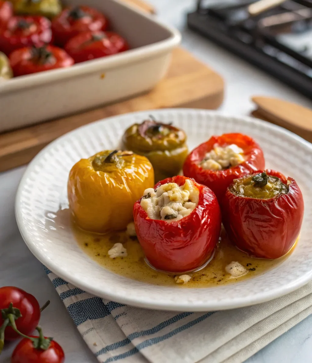 A delicious plate of Marinated Stuffed Cherry Peppers