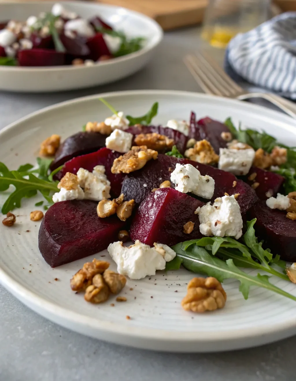A delicious plate of Roasted Beets with Goat Cheese and Walnuts