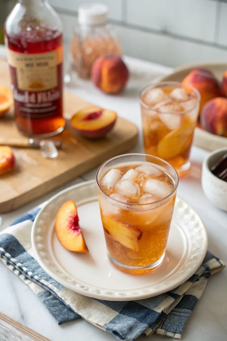 A delicious plate of Peach Whiskey Iced Tea