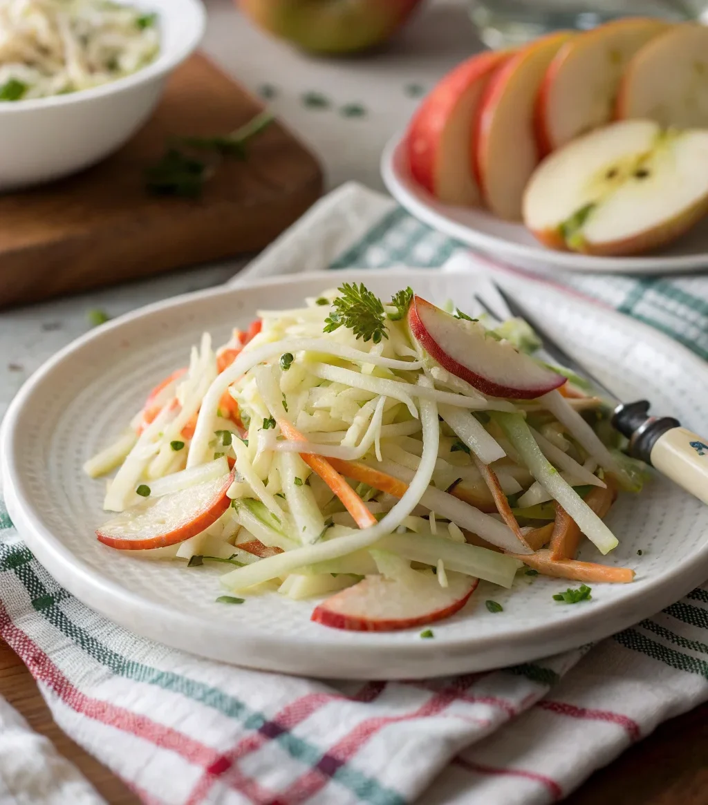 A delicious plate of Apple Jicama Coleslaw