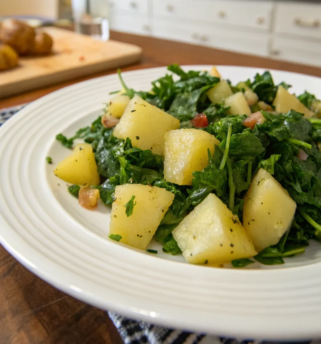 A delicious plate of Potato and Mustard Greens Salad