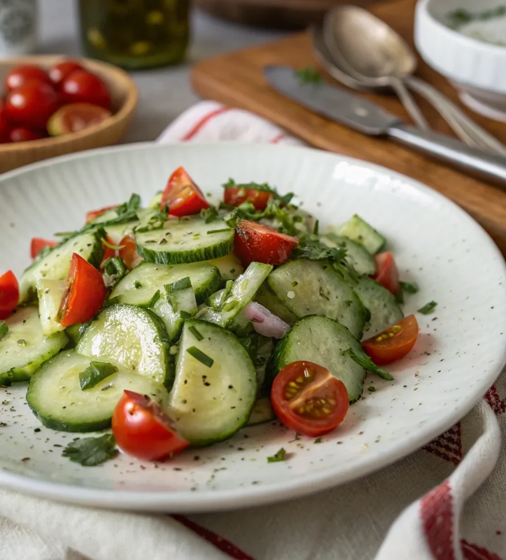 A delicious plate of Smashed Cucumber Salad