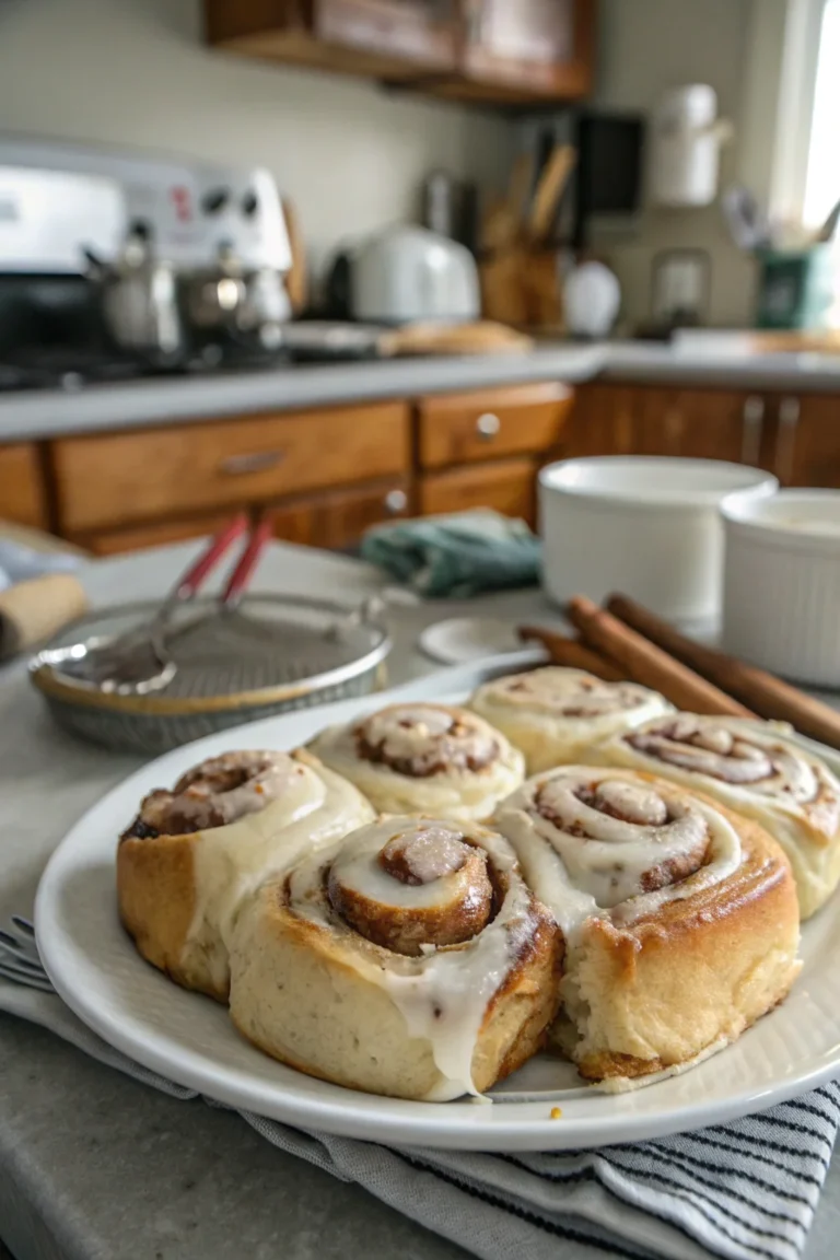 A delicious plate of Gooey Homemade Cinnamon Rolls