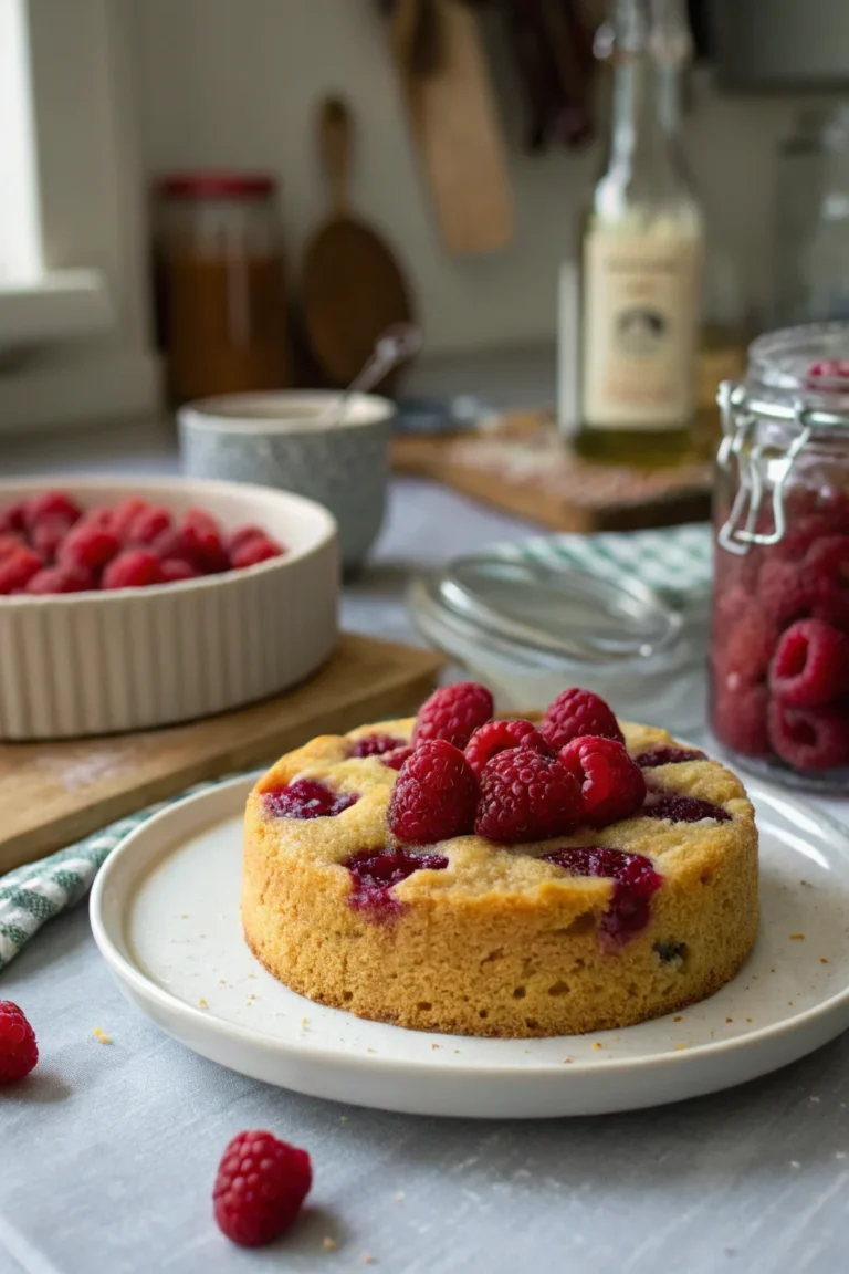 A delicious plate of Raspberry Olive Oil Cake